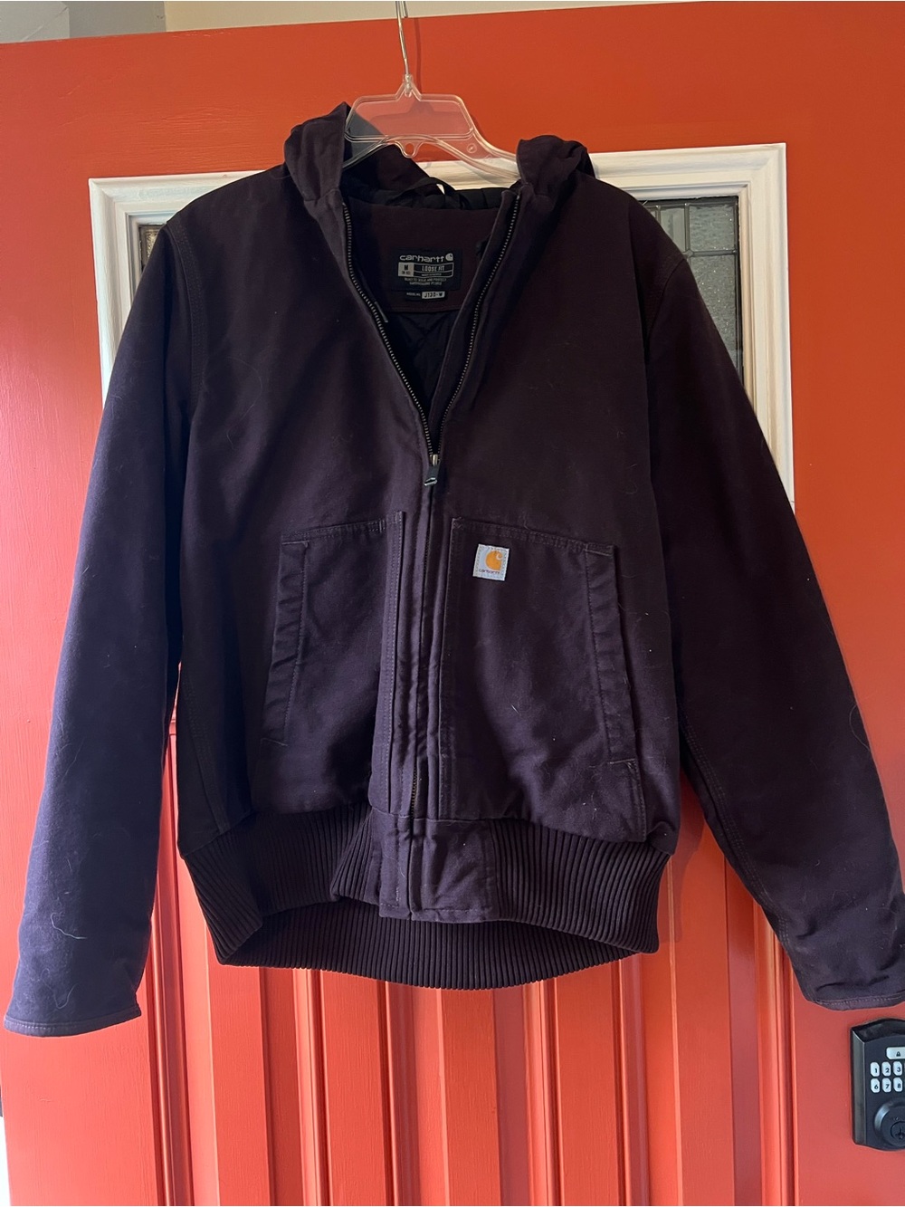 Carhartt Dark Plum J130 washed Duck Zip-Front Hooded Jacket
